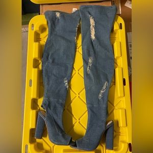 Guess Denim knee high boots size 7
